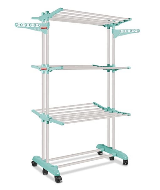 Spotzero By Milton 3 Layers Cloth Drying Stand, Aqua Green | Cloth Dryer | Floor | Balcony | Hanger | Foldable